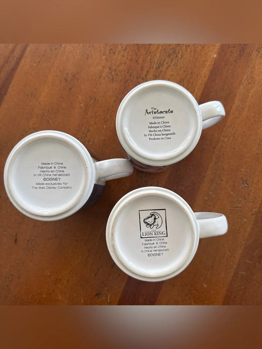 Set of 3 Disney Character Mugs - Pocahontas, The Lion King, Aristocats